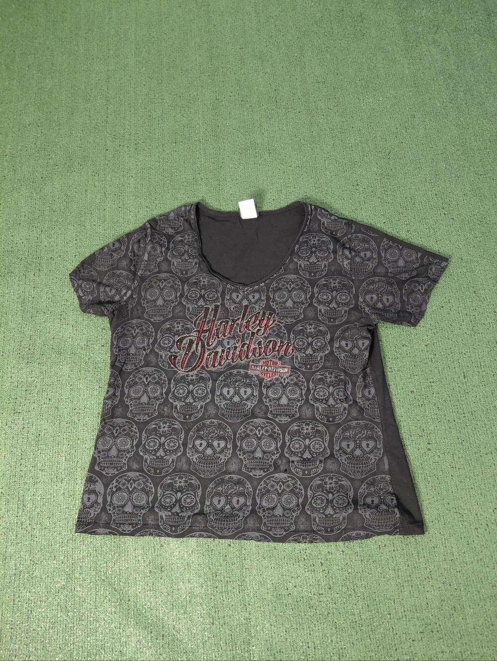 Womens Harley Davidson Daytona Beach Florida Gemstone Logo Skull Print Black V N